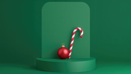Green podium in rectangular shape featuring a bell, seasonal decoration for Christmas