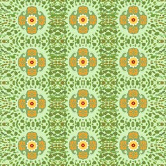 American ethnic tribal geometric pattern in vibrant green tones.  a black background, the bright colors create a striking contrast that adds energy and visual ethnic to the design. The mix of bold e