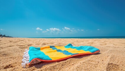 Vibrant beach blankets under bright sunlight, ideal for summer relaxation