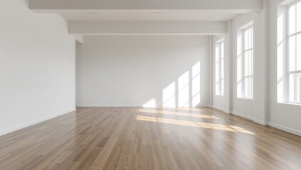 A contemporary loft featuring bright white walls, hardwood flooring, and abundant natural light, ideal for urban living