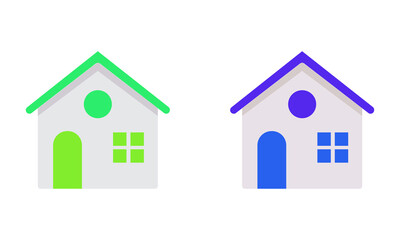 Green, Blue Flat House Icon PNG Set for Modern Real Estate, Web Design, Digital UI/UX Projects in Minimal Style