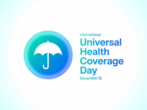 Promoting universal health coverage day with an umbrella symbol and inspiring text