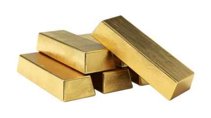Stack of shiny gold bars isolated on transparent background