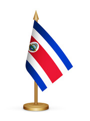Costa rica desk flag mockup 3d illustration. Realistic table flag of Costa rica transparent png