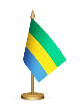 Gabon desk flag mockup 3d illustration. Realistic table flag of Gabon transparent png