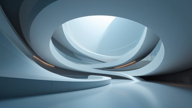 Futuristic architecture with a modern design and a circular skylight above - Powered by Adobe