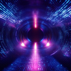 Obraz premium Futuristic glowing tunnel with pulsating purple and blue light patterns creating a dynamic digital vortex effect