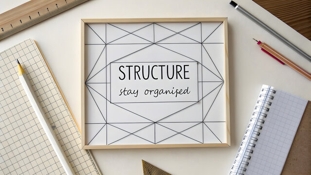 Flat lay of a structure message with geometric paper lines