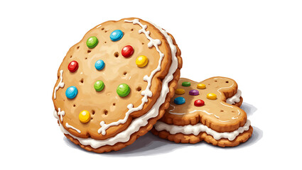 Gingerbread Impasto Oil Christmas Cookies with colorful toppings on white background  