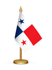 Panama desk flag mockup 3d illustration. Realistic table flag of Panama transparent png