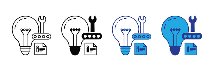 Light bulb with wrench and document icon representing idea, solution, and documentation