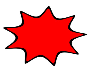 Red comic-style burst shape with black outline for sale sticker, label design, poster highlight, and pop art decoration