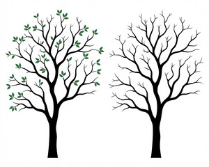 Stunning minimalistic tree silhouettes for seasonal designs spring and winter contrast, perfect for nature-inspired themes and elegant backgrounds