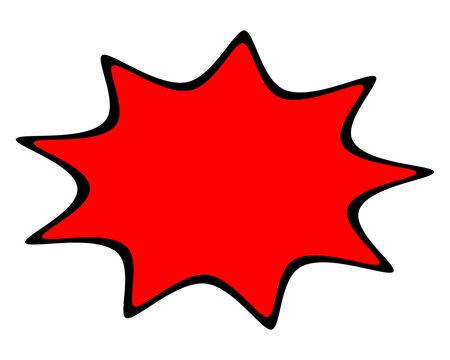 Red comic-style burst shape with black outline for sale sticker, label design, poster highlight, and pop art decoration