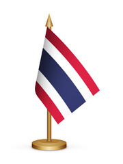Thailand desk flag mockup 3d illustration. Realistic table flag of Thailand transparent png