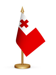 Tonga desk flag mockup 3d illustration. Realistic table flag of Tonga transparent png