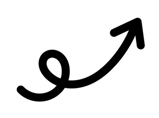 Black curved upward arrow with loop tail for presentation highlight, infographic design, and creative direction icon