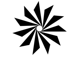 Black geometric spiral shape for abstract logo, motion graphic, optical illusion, and modern design element