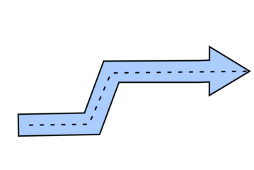Blue zigzag arrow pointing right with dotted line