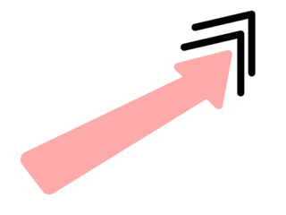 Hand drawn pink arrow pointing upward right with black sketch lines for creative notes, highlights, posters and infographic design