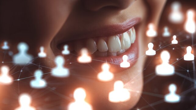 Embrace your brightest smile: the secret to dental excellence. Digital networking avatars. Detailed dental scene highlighting immaculate health of teeth. Online interaction symbol.
