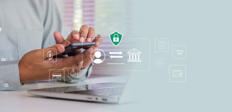 Digital payment, online banking, fintech, secure transaction, authentication money transfer, invoice, credit card, financial technology, payment successful, secure online payment transaction concept