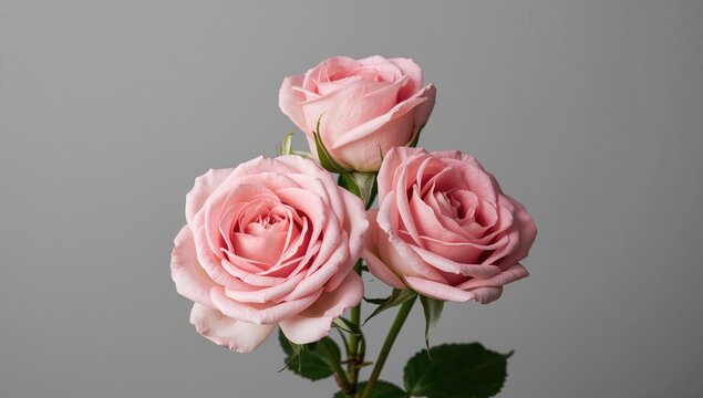 Detailed view of pink roses with a grey backdrop, ideal for editorial headers