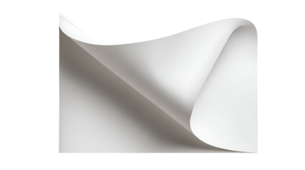 A white sheet of paper with a curved corner isolated on transparent background