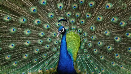 Obraz premium Blue Peacock, vibrant plumage and striking appearance, showcasing beauty in nature