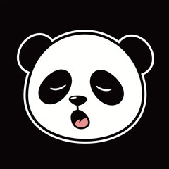 Sleepy Black and White Panda Head Yawning Cartoon Character Sticker: Tired Bear Mascot for Relaxation, Rest, and Exhaustion