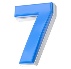 Glossy Blue and White 3D Number Seven Isolated on a Clean Background for Ranking, Success, or Anniversary Design