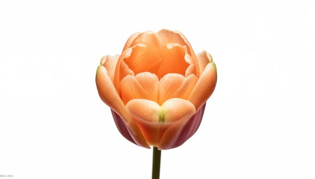 Close-up of a Tulipa x gesneriana blossom, known as Didier's Tulip or Garden Tulip, isolated against a white backdrop