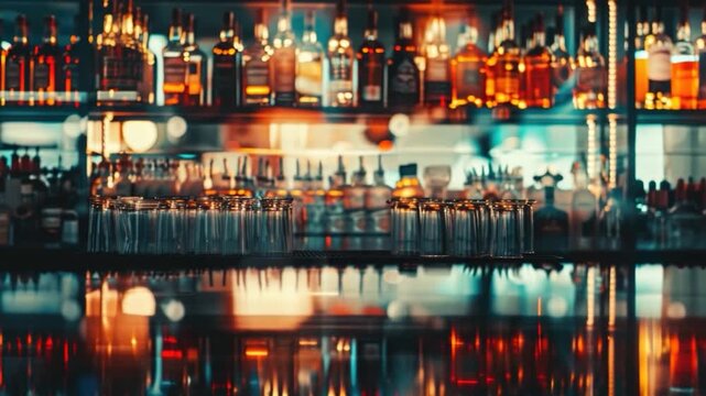 Video A crowded bar scene with many bottles and glasses