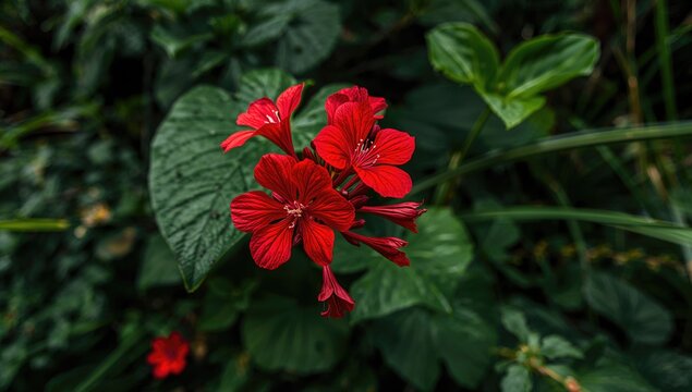 Closeup of jungle geranium red flowers, vibrant colors and natural beauty, Earth Day