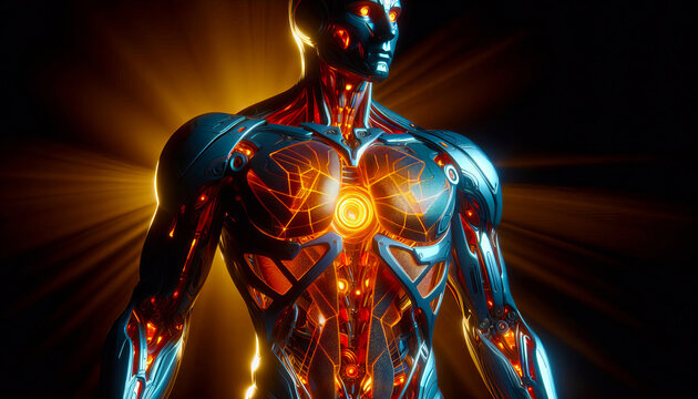 Humanoid Robot with Glowing Core 