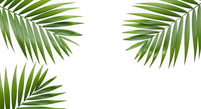 Lush green tropical palm leaves frame an empty space perfectly.