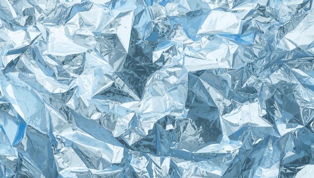 Crumpled foil backdrop featuring a light blue metallic texture, suitable for modern design projects