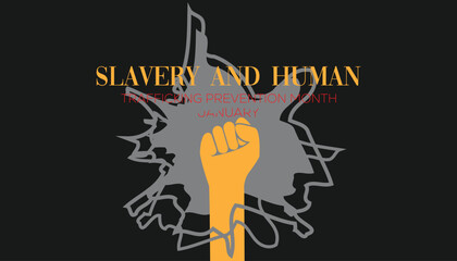 Slavery and Human Trafficking Prevention Month observed each year during January. People Awareness  concept . Vector template for banner, greeting card, poster with background.