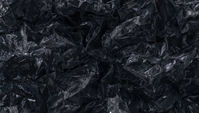Crumpled transparent plastic film texture on black backdrop, suitable for UI design - Powered by Adobe