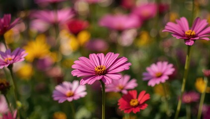 Fototapeta premium Close-up of vibrant flowers, ideal backdrop for text or layout, seasonal bloom