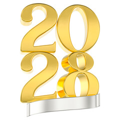 Luxury 3D Golden Numbers 2028 on Silver Banner Isolated on White Background for New Year Events.