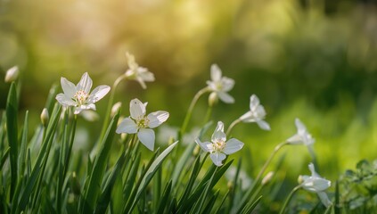 Delicate White Flowers Blossom Resembling Stars in the Garden, Seasonal Change