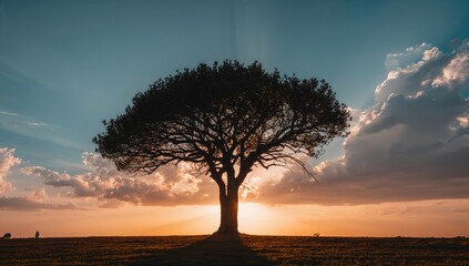 Solitary tree outline against a striking sky