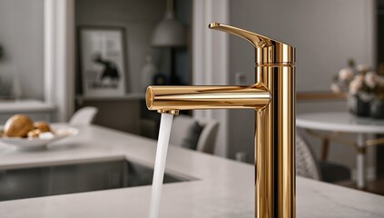 Golden kitchen faucet, designed for functionality and water efficiency