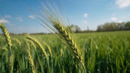 Naklejka premium Lush barley ears swaying in the field, showcasing agricultural growth potential
