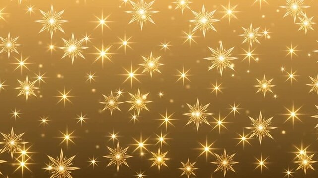 Beautiful looping animated Christmas background featuring shimmering golden stars gently twinkling and drifting across a soft festive glow. Elegant holiday ambience with warm gold tones, perfect for C