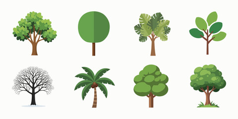Fototapeta premium Diverse tree illustrations set, various styles, nature elements