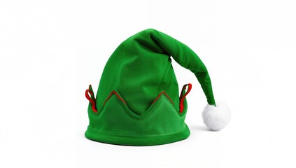 Christmas elf hat on a white backdrop, festive accessory for holiday celebrations