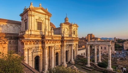 Fototapeta premium Church of Romul or Cosma and Damiano in the Roman Forum sky, historical architecture, preservation
