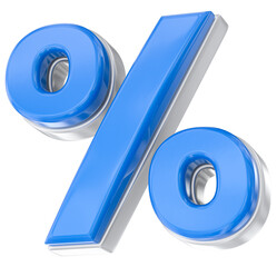 Sleek 3D Blue Percentage Symbol with Chrome Edges Isolated for Discount, Sale, and Financial Statistics.